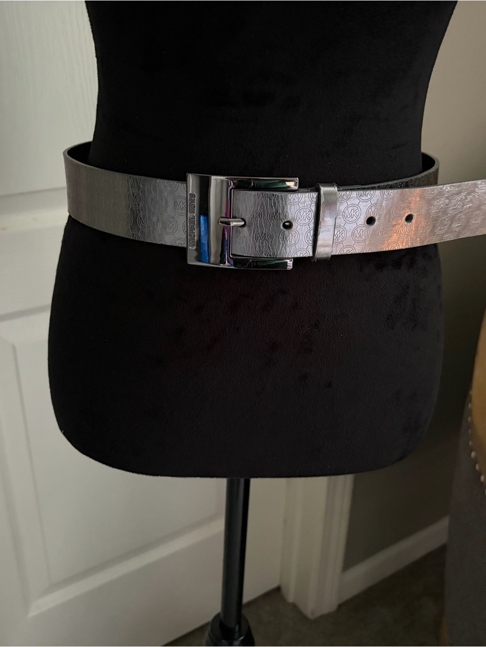 Michael Kors Silver Embossed MK Logo Belt